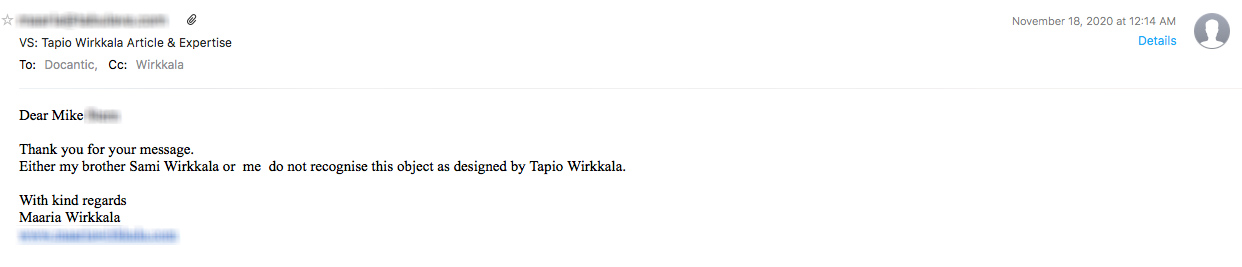 Tapio Wirkkala confirmation